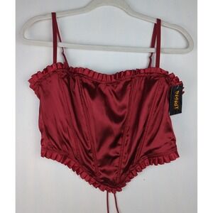 Spirit  Halloween‎ Womens Large Red Ruffle Satin Lace Up Corset Costume Top